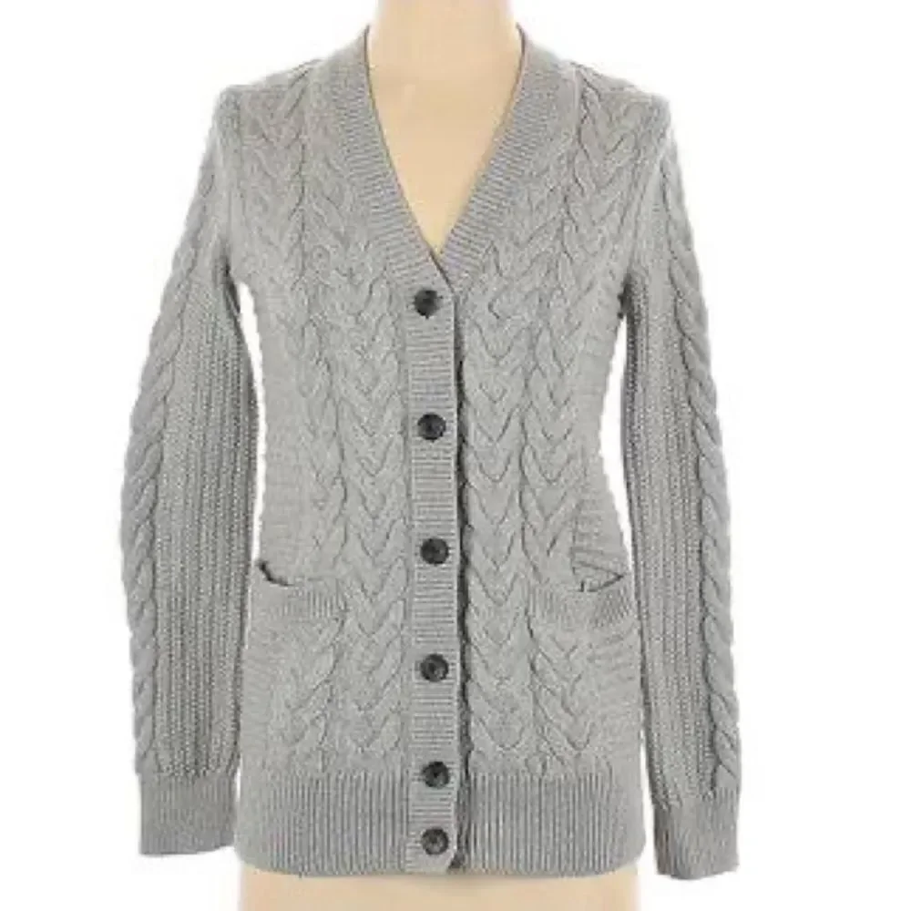 GAP Designed & Crafted Cable Knit Wool Cardigan Gray Button Front Sweater MP
